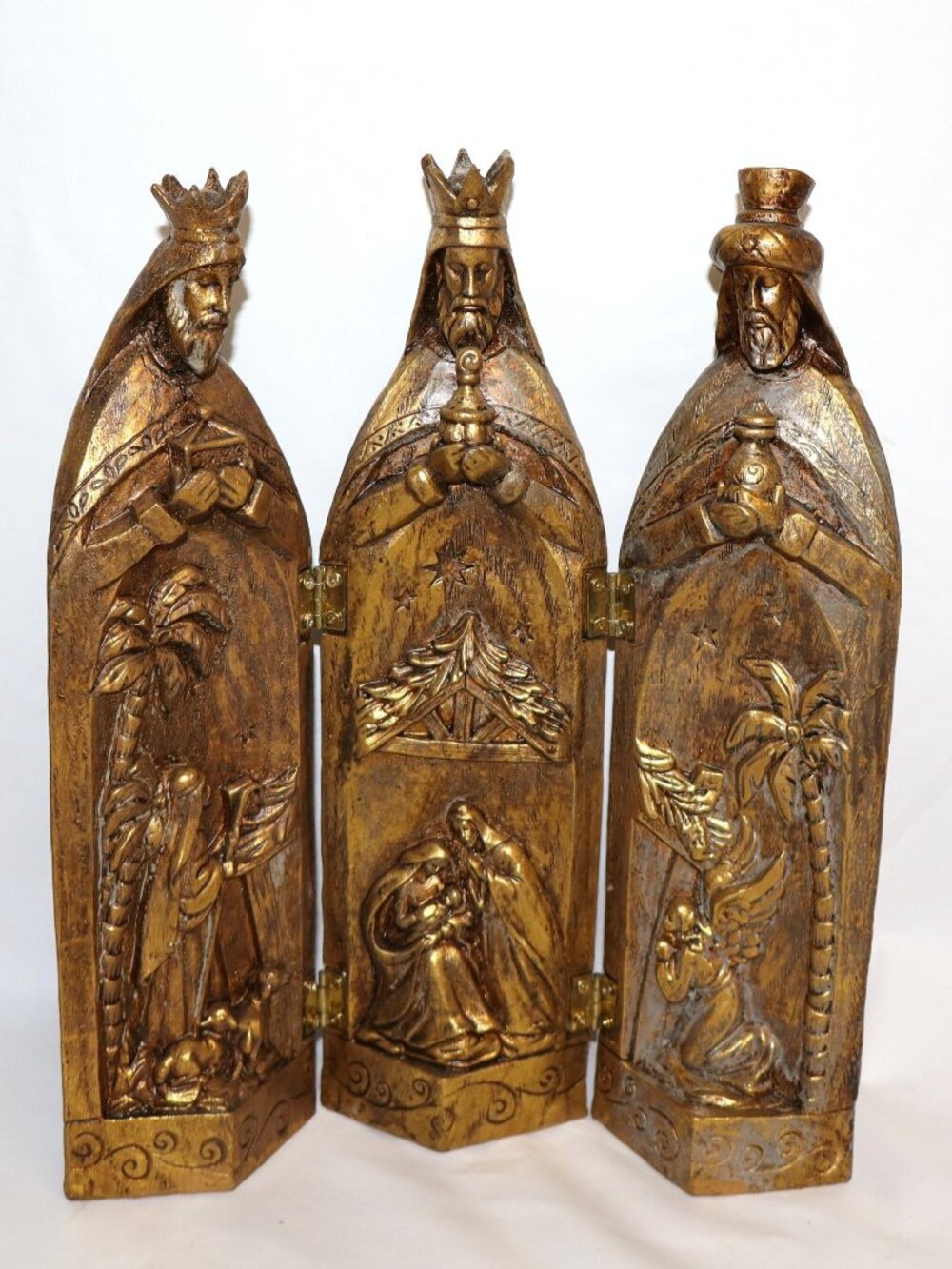 3 Kings Nativity Tri-Fold Creche Hand Painted Table Decor Blessed Holy 11"